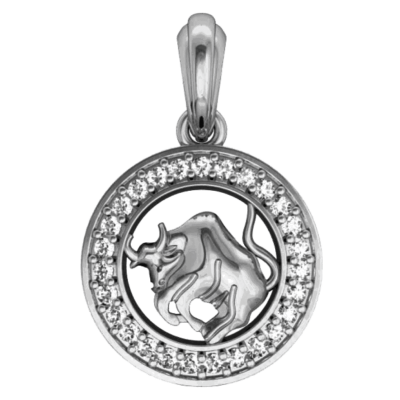 Taurus Charm in Silver with 27 Brilliant Cut Diamonds